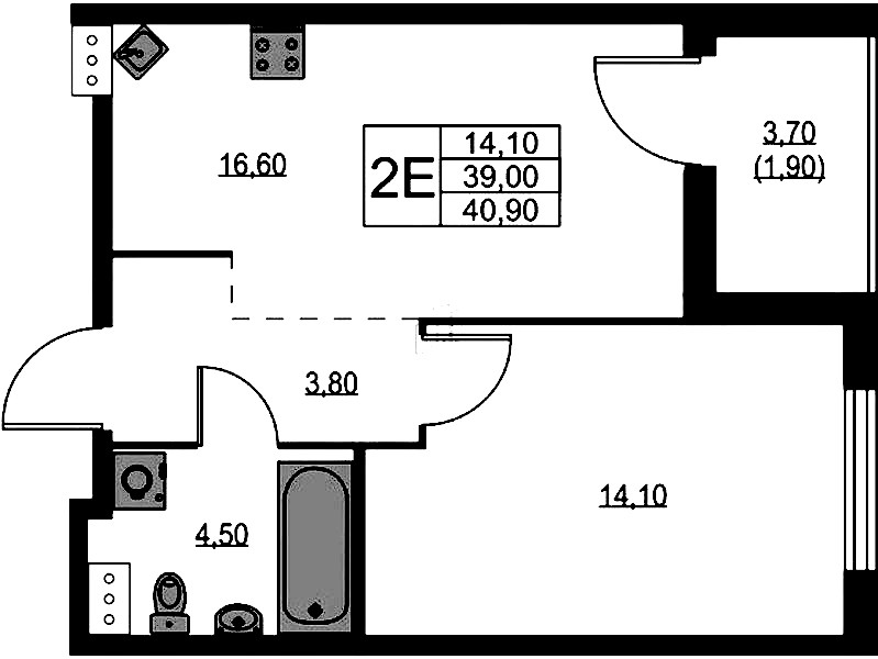 1-комнатная квартира 40.9 м², 3/13 эт., ЖК «А101 Лаголово»